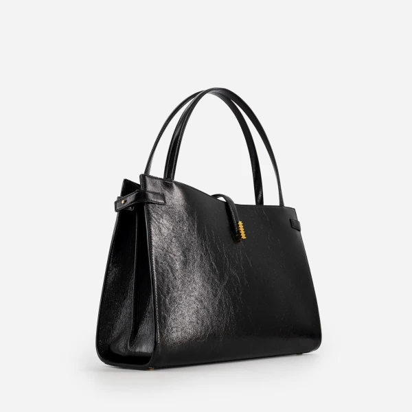 Mlouye Isla Tote in Crinkled Black | Totes & Top-Handle Bags | Coveti