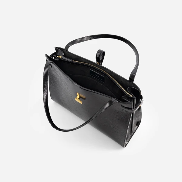 Mlouye Isla Tote in Crinkled Black | Totes & Top-Handle Bags | Coveti