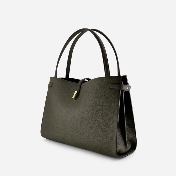 Mlouye Isla Tote in Grained Dark Green | Totes & Top-Handle Bags | Coveti