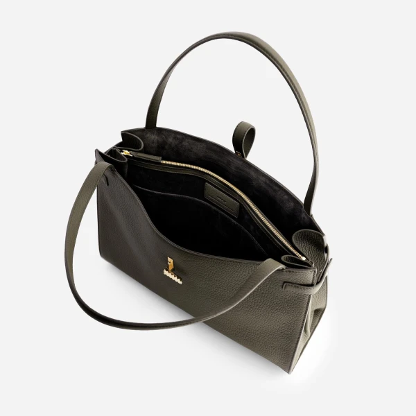 Mlouye Isla Tote in Grained Dark Green | Totes & Top-Handle Bags | Coveti
