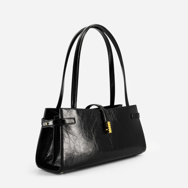 Mlouye Isla Wide Tote in Crinkled Black | Totes & Top-Handle Bags | Coveti