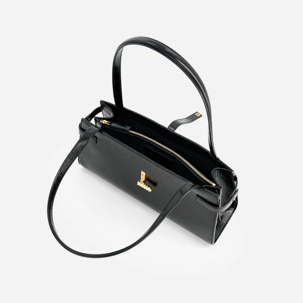 Mlouye Isla Wide Tote in Crinkled Black | Totes & Top-Handle Bags | Coveti