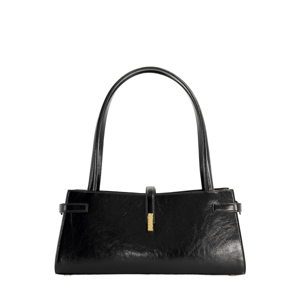 Mlouye Isla Wide Tote in Crinkled Black | Totes & Top-Handle Bags | Coveti
