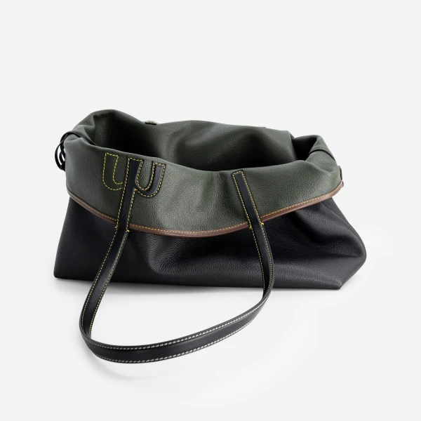 Mlouye M Tote in Black and Hunter Green | Totes & Top-Handle Bags | Coveti