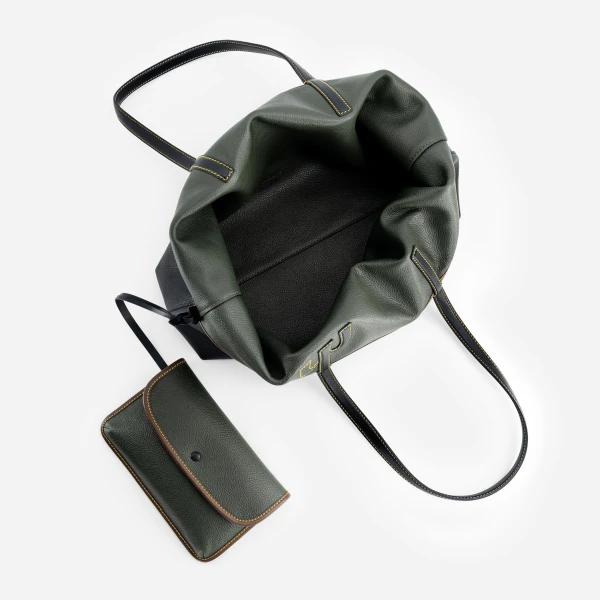 Mlouye M Tote in Black and Hunter Green | Totes & Top-Handle Bags | Coveti