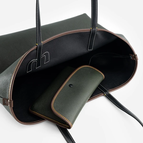 Mlouye M Tote in Black and Hunter Green | Totes & Top-Handle Bags | Coveti