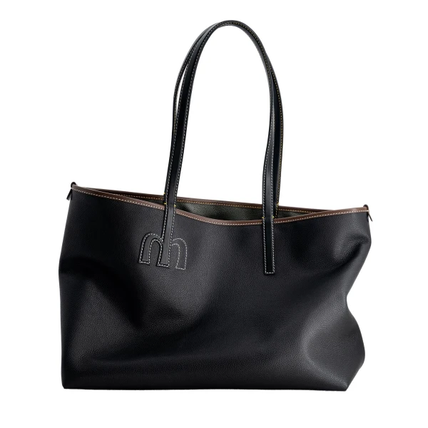 Mlouye M Tote in Black and Hunter Green | Totes & Top-Handle Bags | Coveti