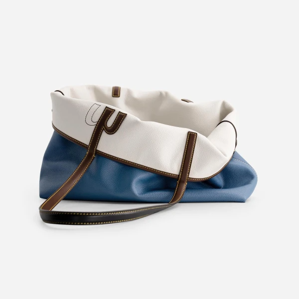 Mlouye M Tote in Denim and Off White | Totes & Top-Handle Bags | Coveti