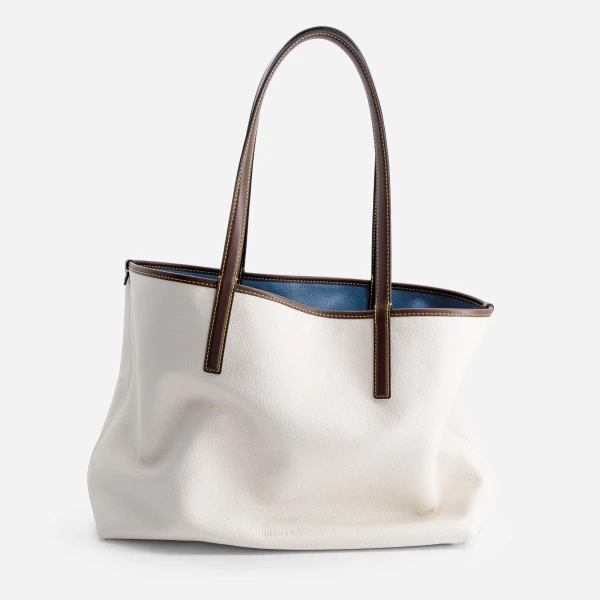 Mlouye M Tote in Denim and Off White | Totes & Top-Handle Bags | Coveti