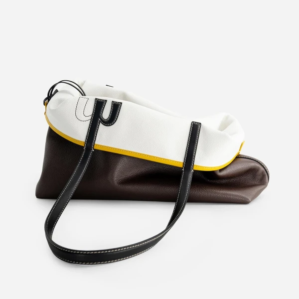 Mlouye M Tote in Espresso and White | Totes & Top-Handle Bags | Coveti