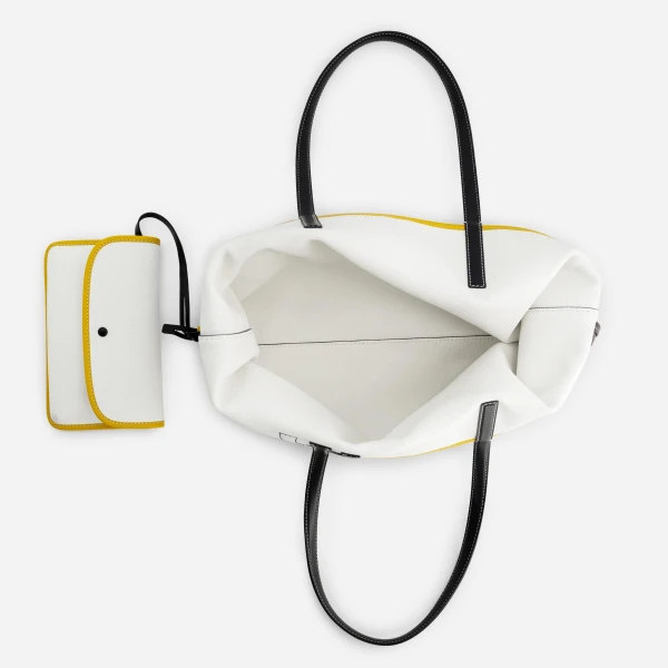 Mlouye M Tote in Espresso and White | Totes & Top-Handle Bags | Coveti