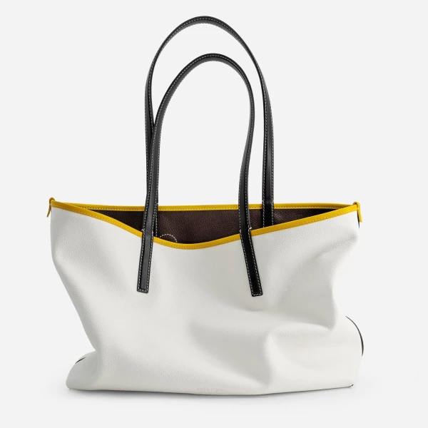 Mlouye M Tote in Espresso and White | Totes & Top-Handle Bags | Coveti