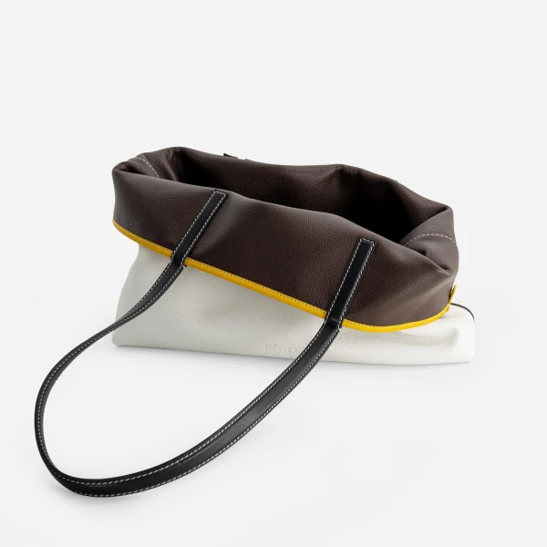 Mlouye M Tote in Espresso and White | Totes & Top-Handle Bags | Coveti