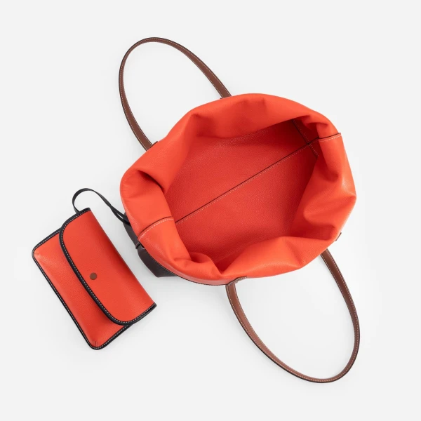 Mlouye M Tote in Grey and Orange | Totes & Top-Handle Bags | Coveti