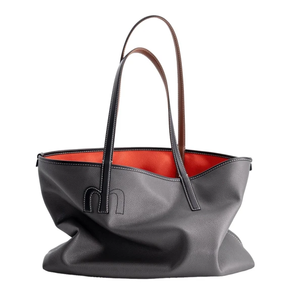 Mlouye M Tote in Grey and Orange | Totes & Top-Handle Bags | Coveti
