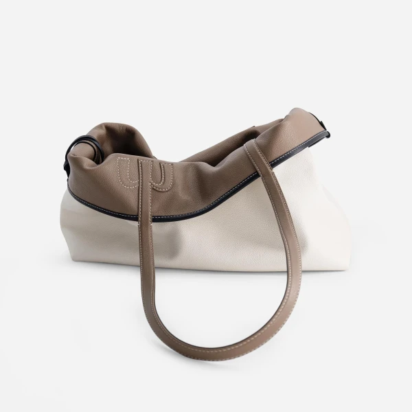 Mlouye M Tote in Off White and Etoupe | Totes & Top-Handle Bags | Coveti