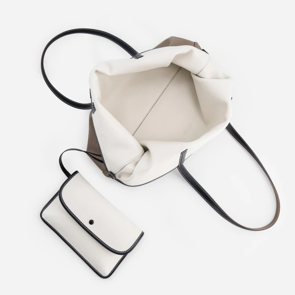 Mlouye M Tote in Off White and Etoupe | Totes & Top-Handle Bags | Coveti
