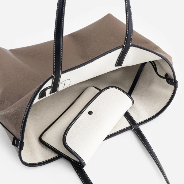 Mlouye M Tote in Off White and Etoupe | Totes & Top-Handle Bags | Coveti