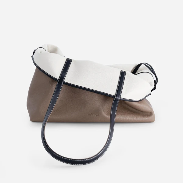 Mlouye M Tote in Off White and Etoupe | Totes & Top-Handle Bags | Coveti