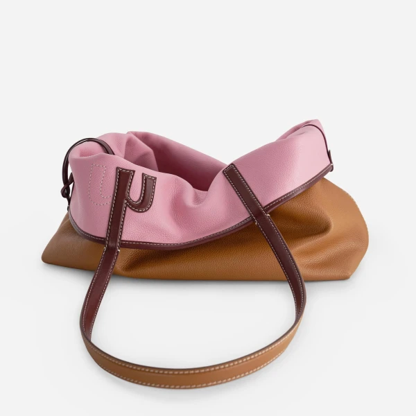 Mlouye M Tote in Tan and Pink | Totes & Top-Handle Bags | Coveti