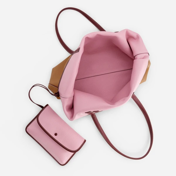 Mlouye M Tote in Tan and Pink | Totes & Top-Handle Bags | Coveti
