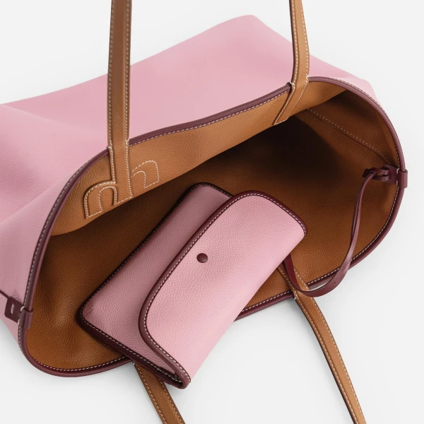 Mlouye M Tote in Tan and Pink | Totes & Top-Handle Bags | Coveti