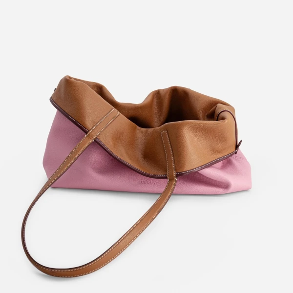 Mlouye M Tote in Tan and Pink | Totes & Top-Handle Bags | Coveti