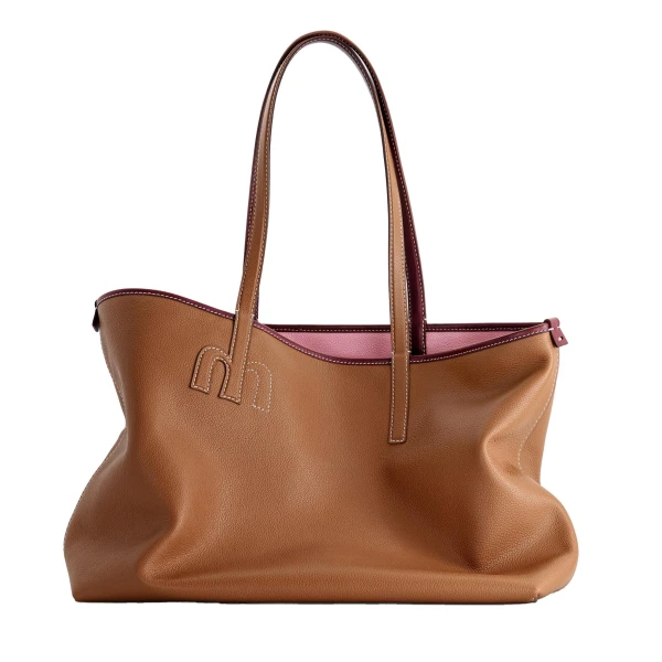 Mlouye M Tote in Tan and Pink | Totes & Top-Handle Bags | Coveti
