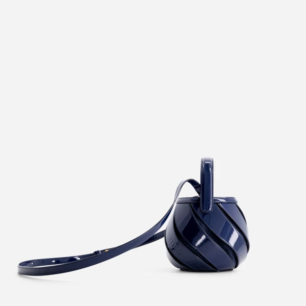 Mlouye Mini Helix Bag in Patent Navy | Mini Bags | Coveti