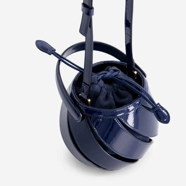 Mlouye Mini Helix Bag in Patent Navy | Mini Bags | Coveti