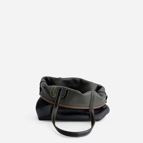 Mlouye Mini M Tote in Black and Hunter Green | Mini Bags | Coveti