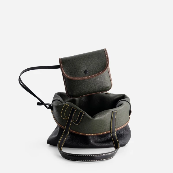Mlouye Mini M Tote in Black and Hunter Green | Mini Bags | Coveti