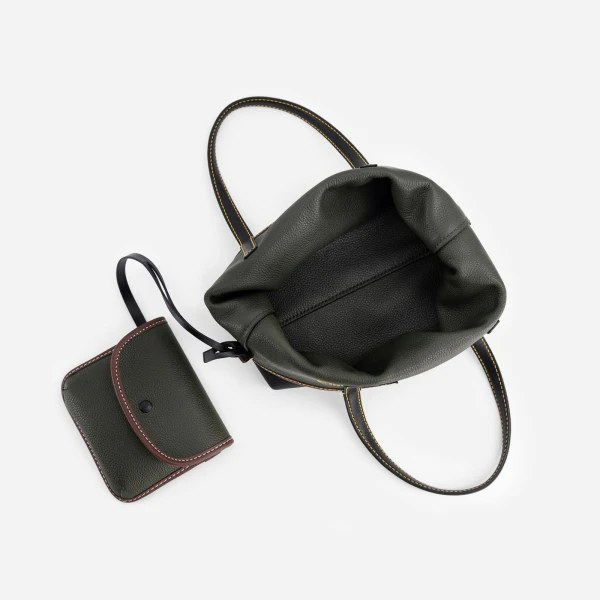 Mlouye Mini M Tote in Black and Hunter Green | Mini Bags | Coveti
