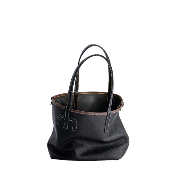 Mlouye Mini M Tote in Black and Hunter Green | Mini Bags | Coveti