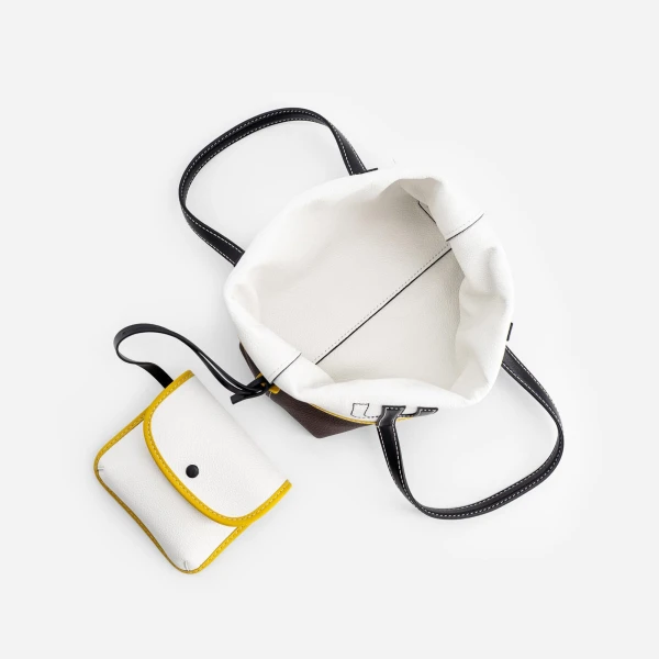 Mlouye Mini M Tote in Espresso and White | Mini Bags | Coveti