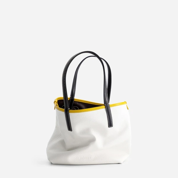 Mlouye Mini M Tote in Espresso and White | Mini Bags | Coveti