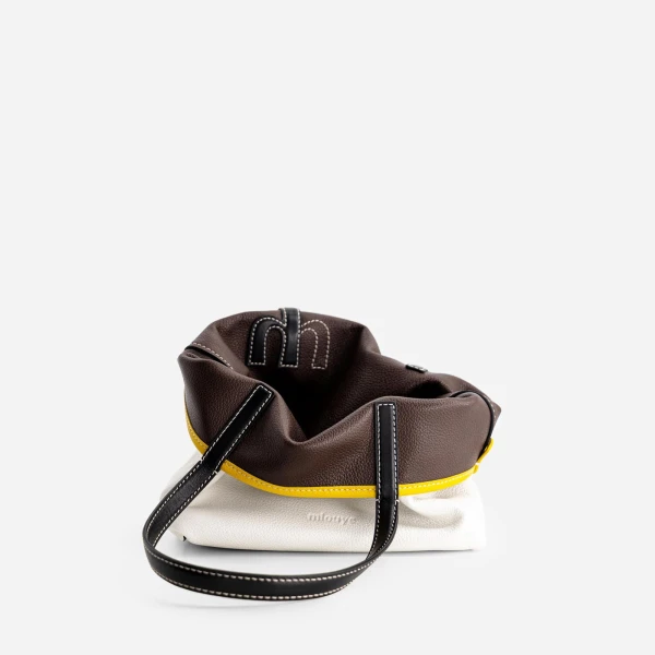 Mlouye Mini M Tote in Espresso and White | Mini Bags | Coveti