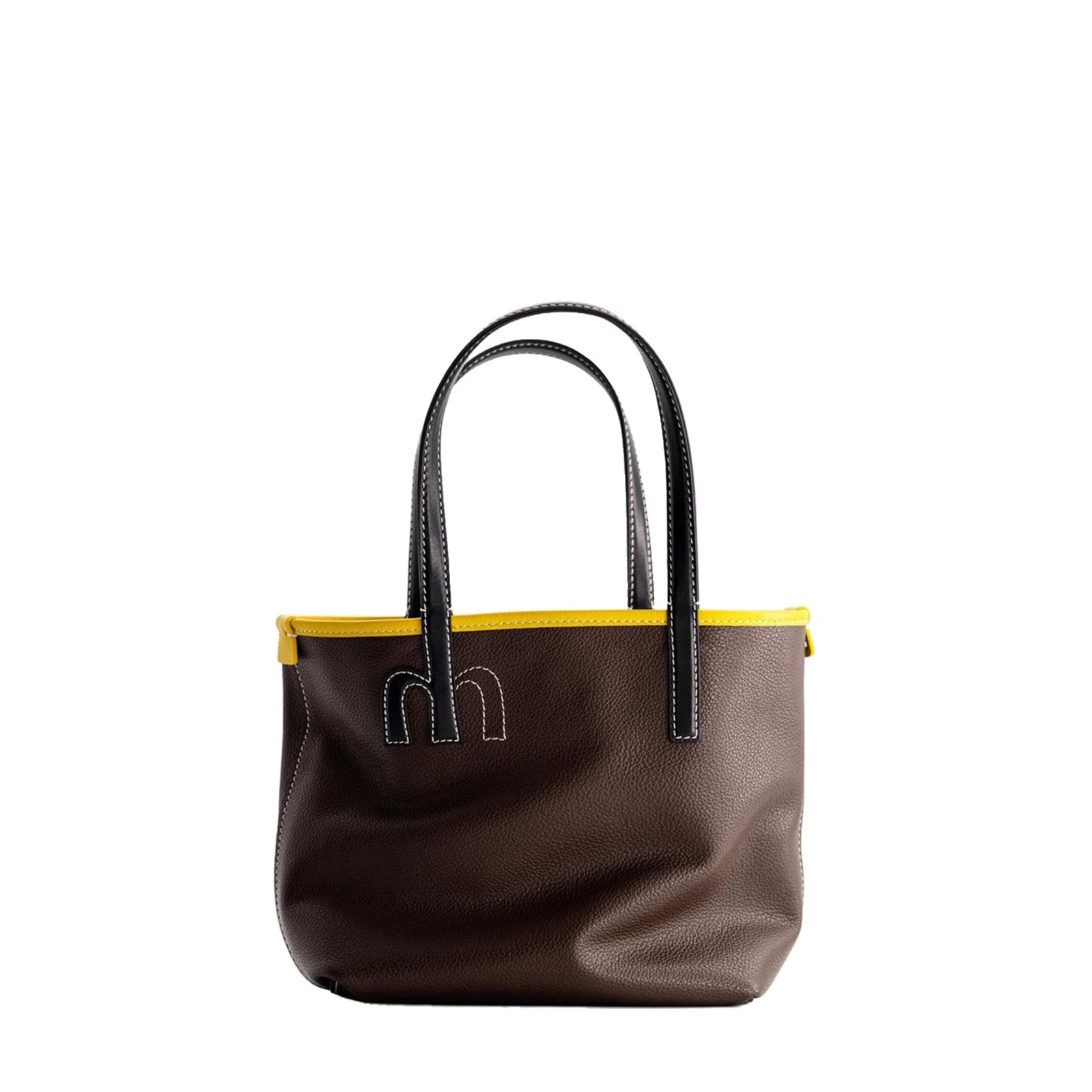 Mlouye Mini M Tote in Espresso and White Mlouye Mini M Tote in Espresso and White | Mini Bags | Coveti