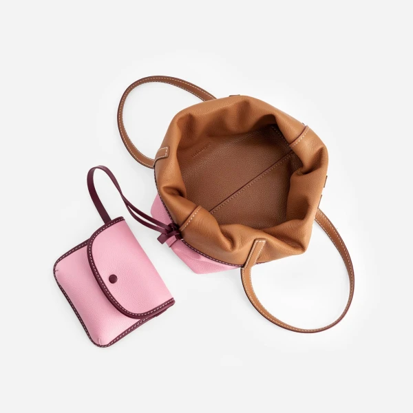 Mlouye Mini M Tote in Tan and Pink | Mini Bags | Coveti
