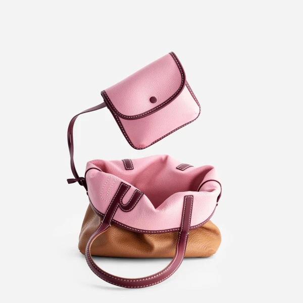 Mlouye Mini M Tote in Tan and Pink | Mini Bags | Coveti