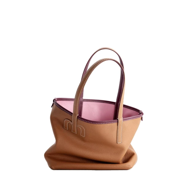 Mlouye Mini M Tote in Tan and Pink | Mini Bags | Coveti