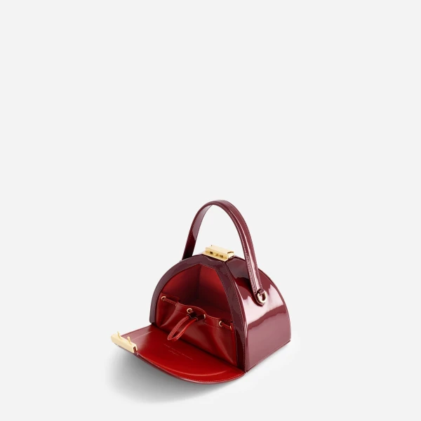 Mlouye Mini Pandora Bag in Patent Bordeaux | Mini Bags | Coveti