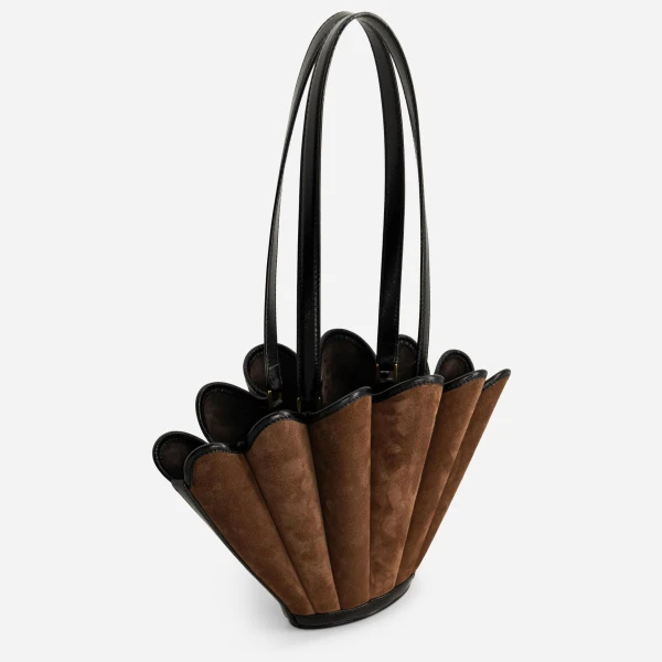 Mlouye Mini Seashell Tote in Suede Espresso | Mini Bags | Coveti