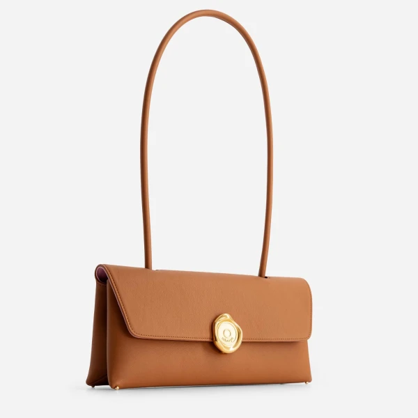 Mlouye Seal Flap Bag in Tan | Shoulder & Crossbody Bags | Coveti