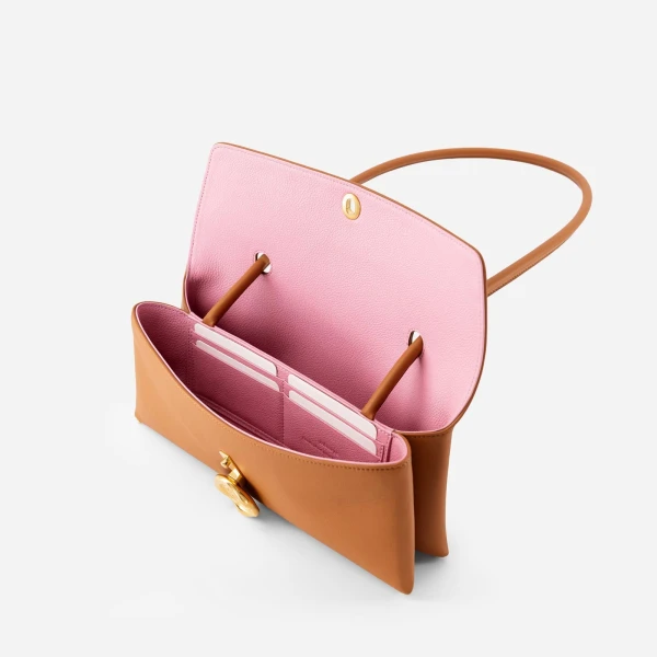 Mlouye Seal Flap Bag in Tan | Shoulder & Crossbody Bags | Coveti