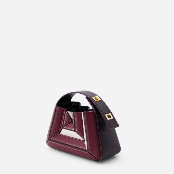 Mlouye Sera Mia Bag in Bordeaux and Off White | Totes & Top-Handle Bags | Coveti