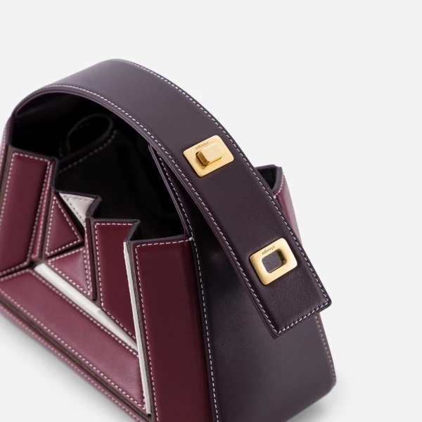 Mlouye Sera Mia Bag in Bordeaux and Off White | Totes & Top-Handle Bags | Coveti