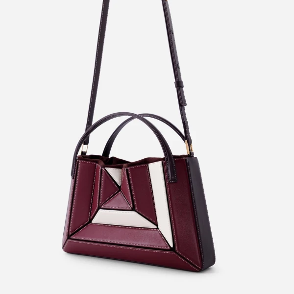 Mlouye Sera Tote in Bordeaux and Off White | Totes & Top-Handle Bags | Coveti