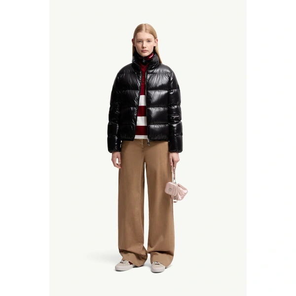 Moncler Abbadia Short Down Jacket in Black, view 2 | Women's Puffer Jackets | Coveti
