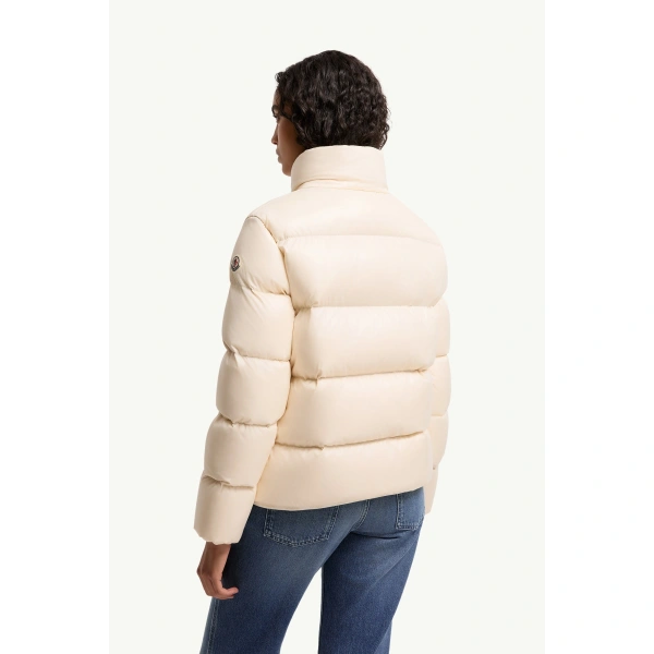 Moncler Abbadia Short Down Jacket in Off White, view 5 | Women's Puffer Jackets | Coveti